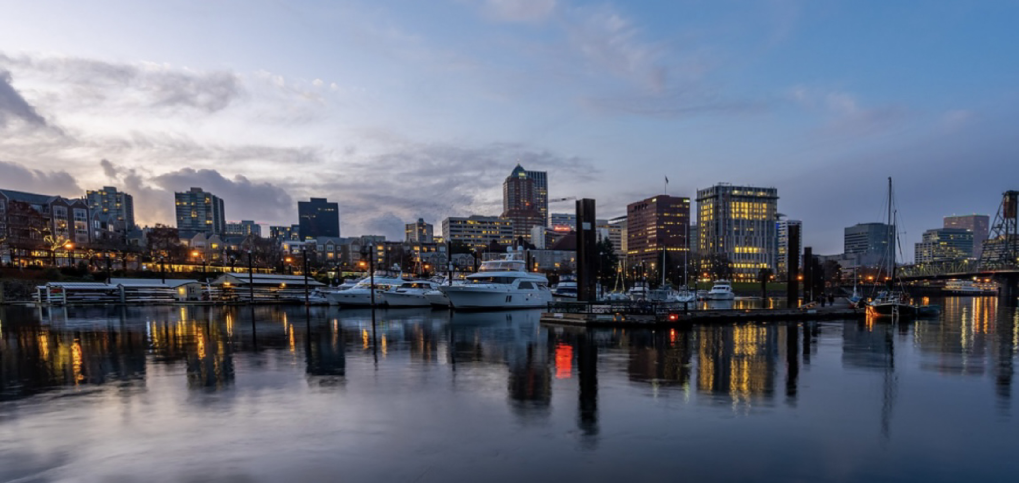 Portland waterfront at dusk