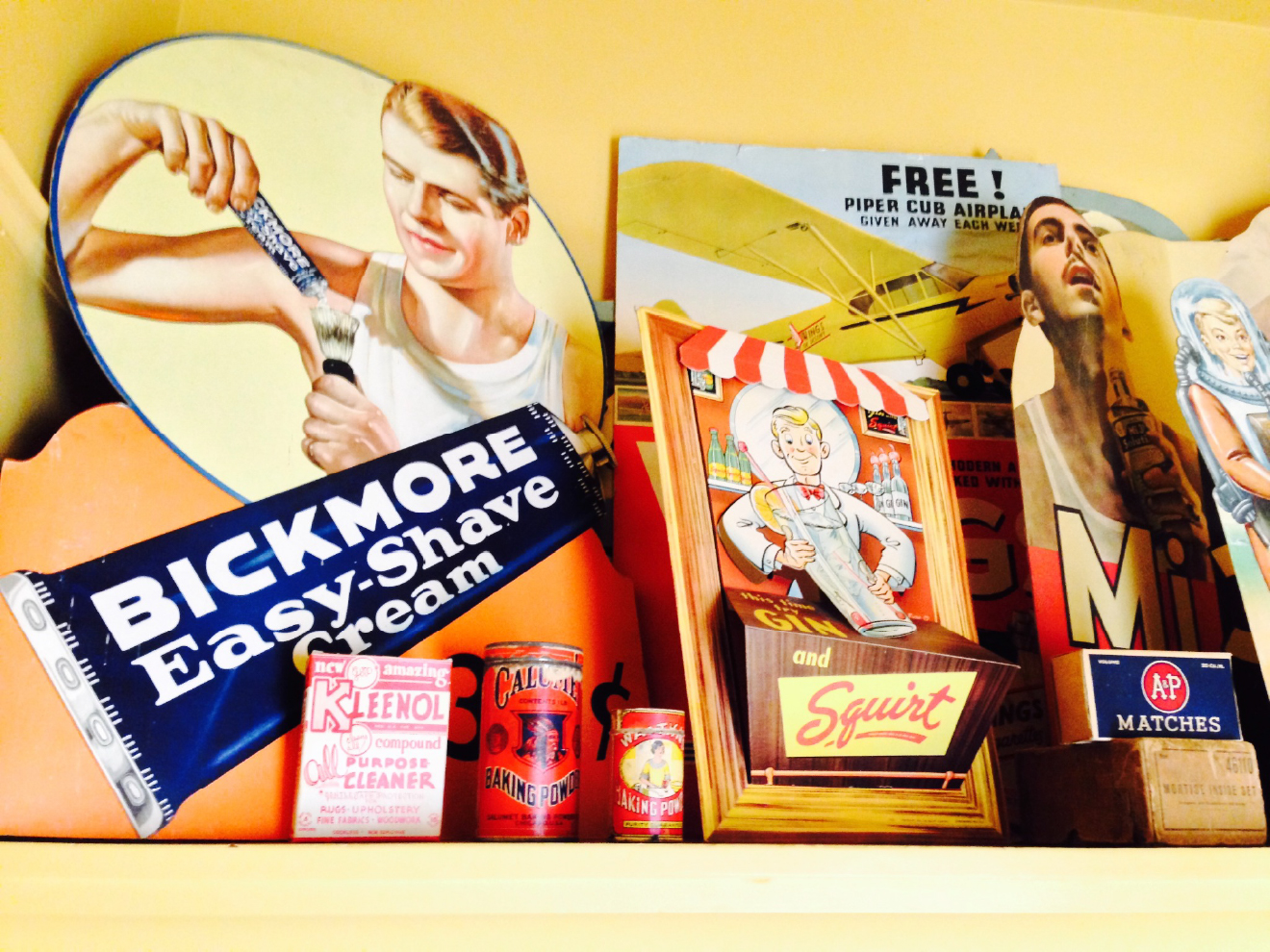 Tiffany Pool Waverly Cottage Estate sale display of vintage advertising and collectibles