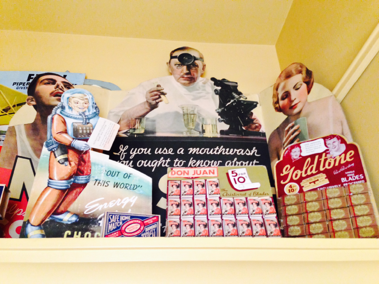 Tiffany Pool Waverly Cottage Estate sale display of vintage advertising and collectibles